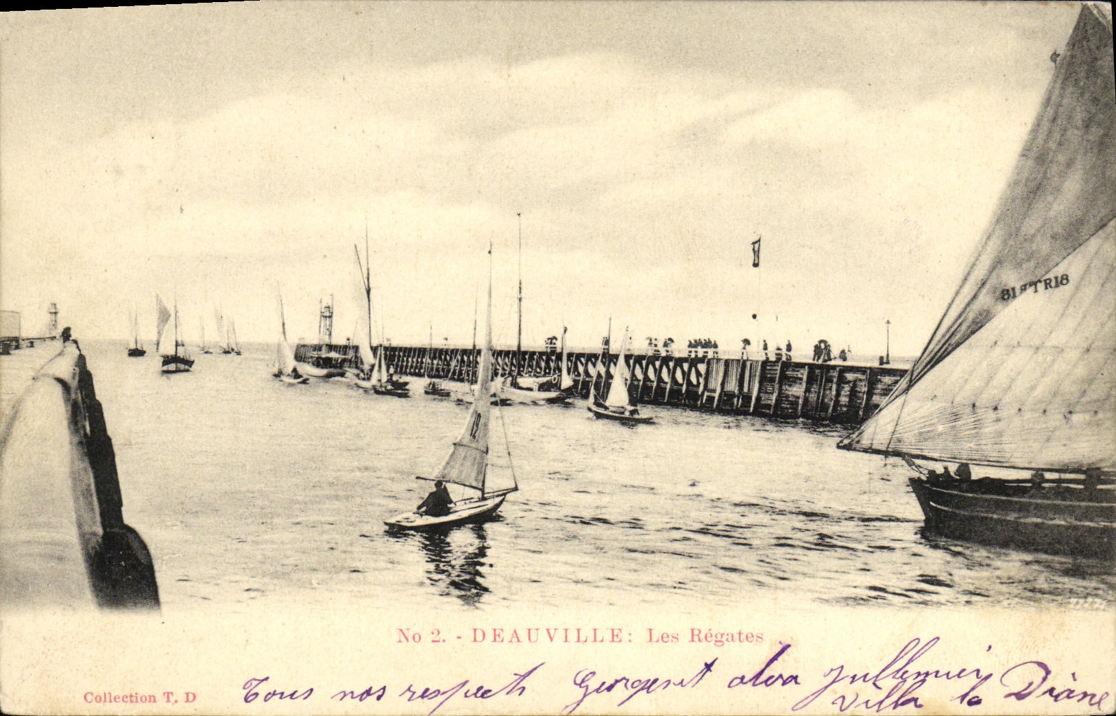 VINTAGE POSTCARD Deauville the Regattas Boat