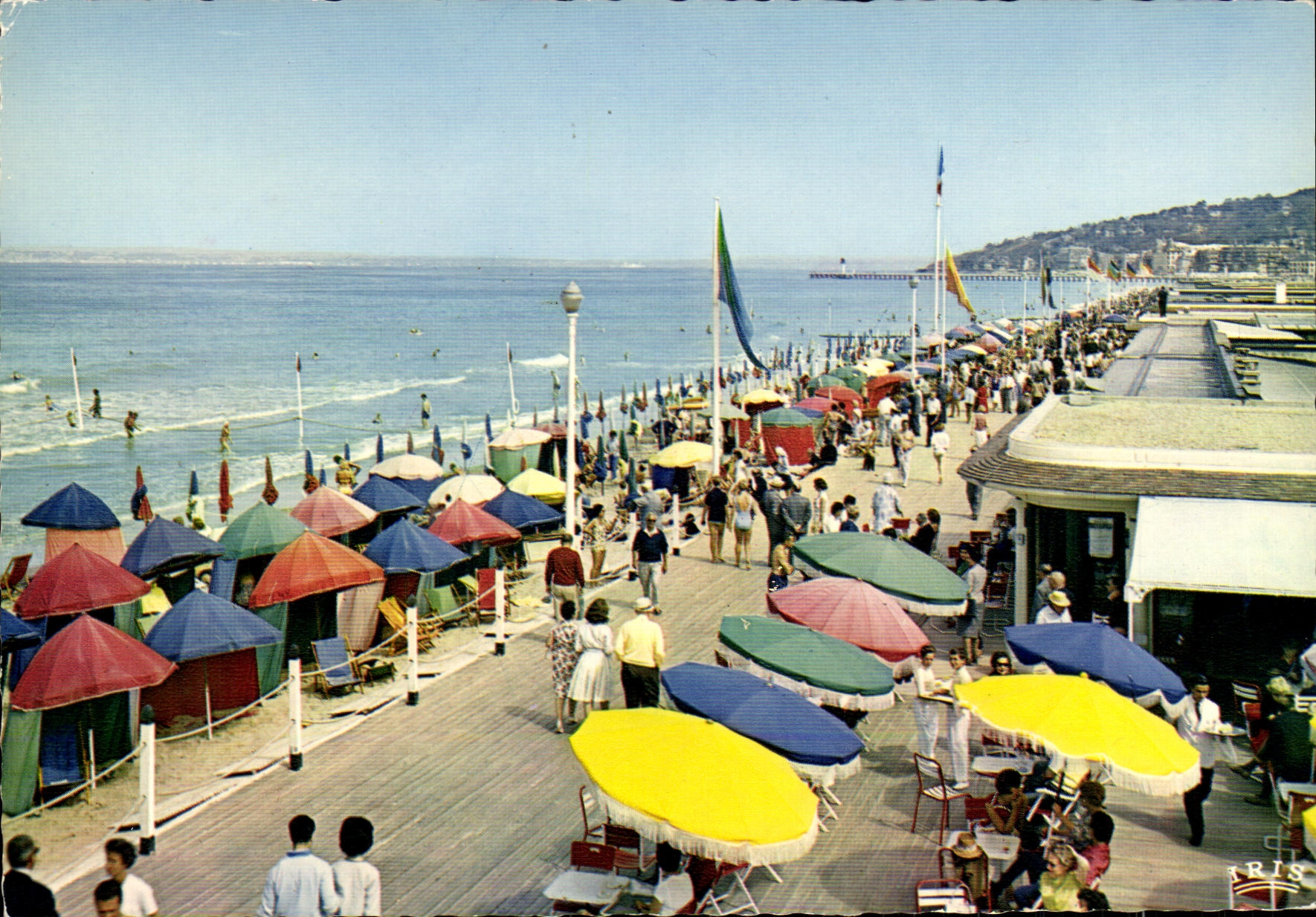MODERN CARD Deauville Flowered Beach the bar of the boards and the walk has high tide