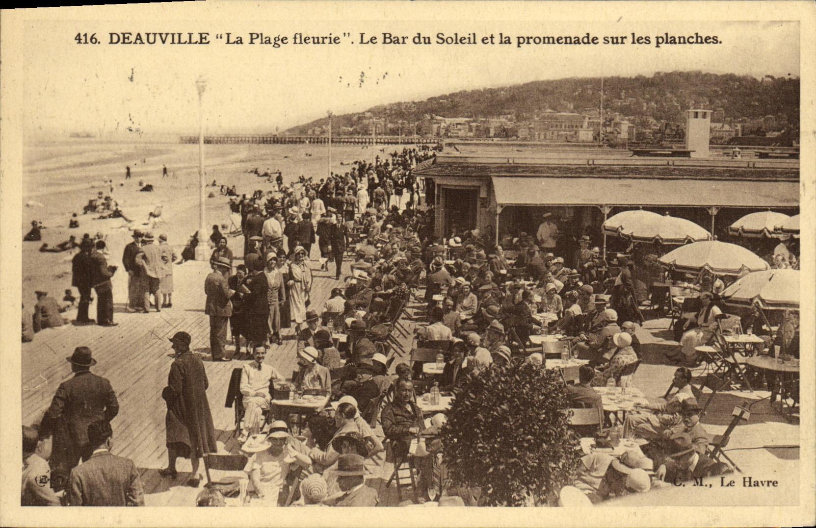 VINTAGE POSTCARD Deauville Beach Flowered the Bar of the Sun the Walk on the boards