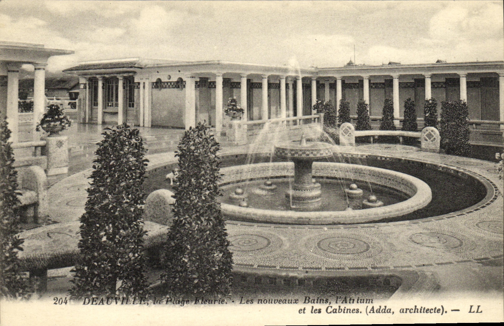 VINTAGE POSTCARD Deauville Flowered Beach the new baths L atrium and cabins