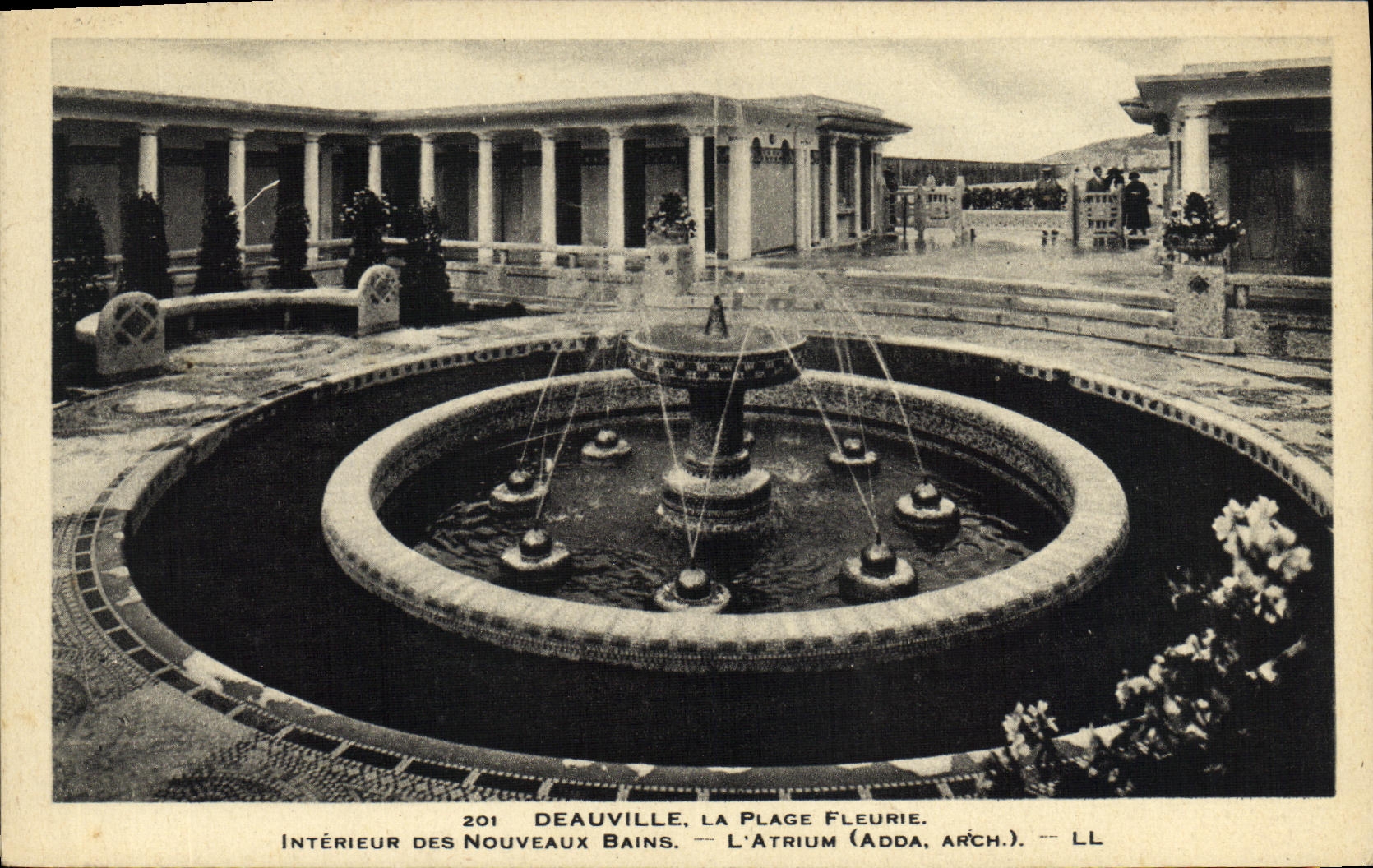 VINTAGE POSTCARD Deauville Beach Flowered Interior of the New Baths L atrium