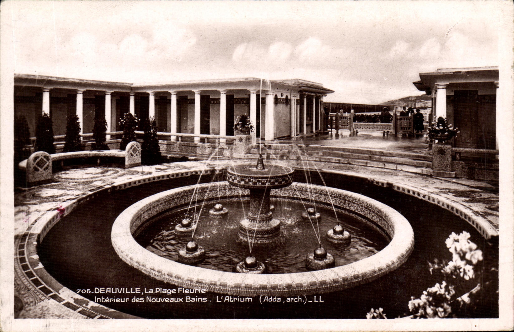 VINTAGE POSTCARD Deauville the Flowered Beach Interior of the new baths L atrium