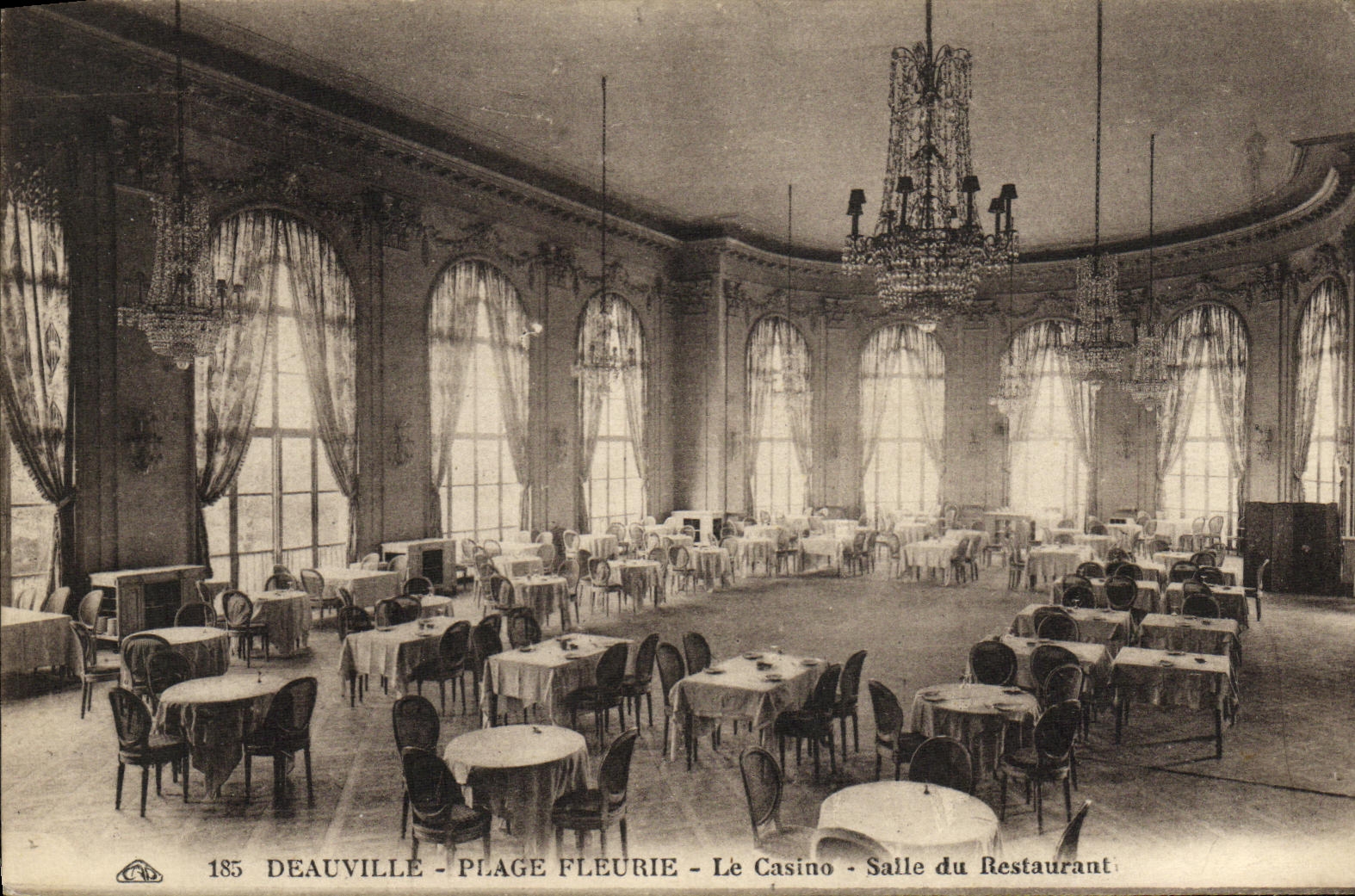 VINTAGE POSTCARD Deauville the Flowered Beach the Casino Room of the restaurant