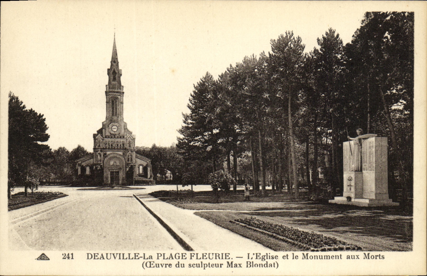 VINTAGE POSTCARD Deauville the Flowered Beach L Church and the War memorial