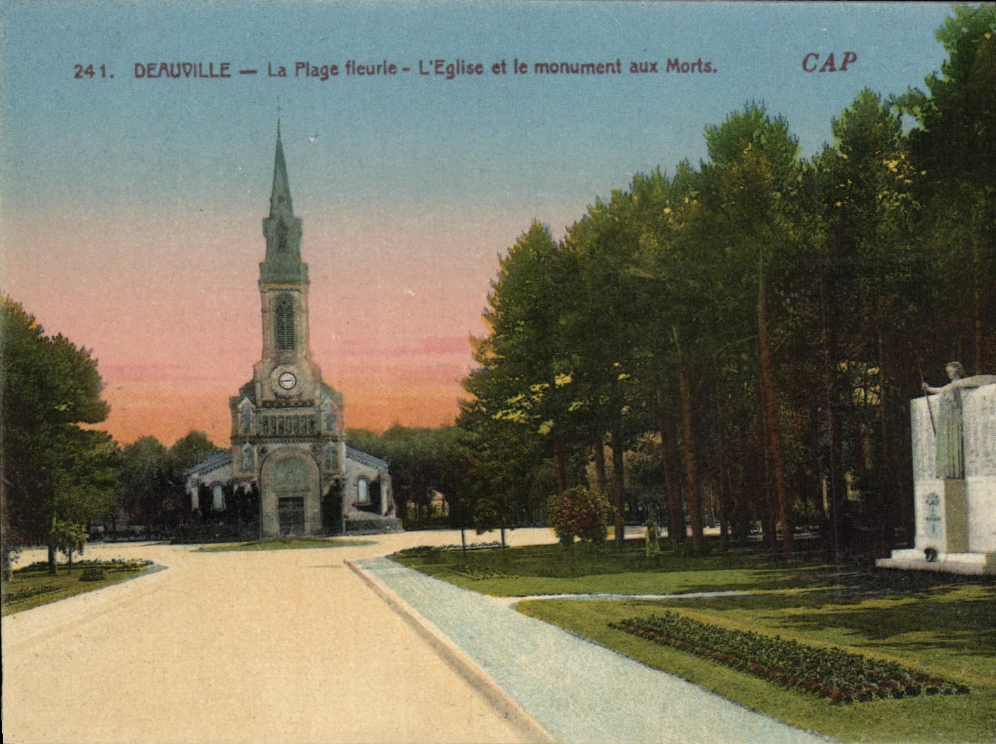CPA Deauville La Plage Fleurie L Eglise et le monument aux morts