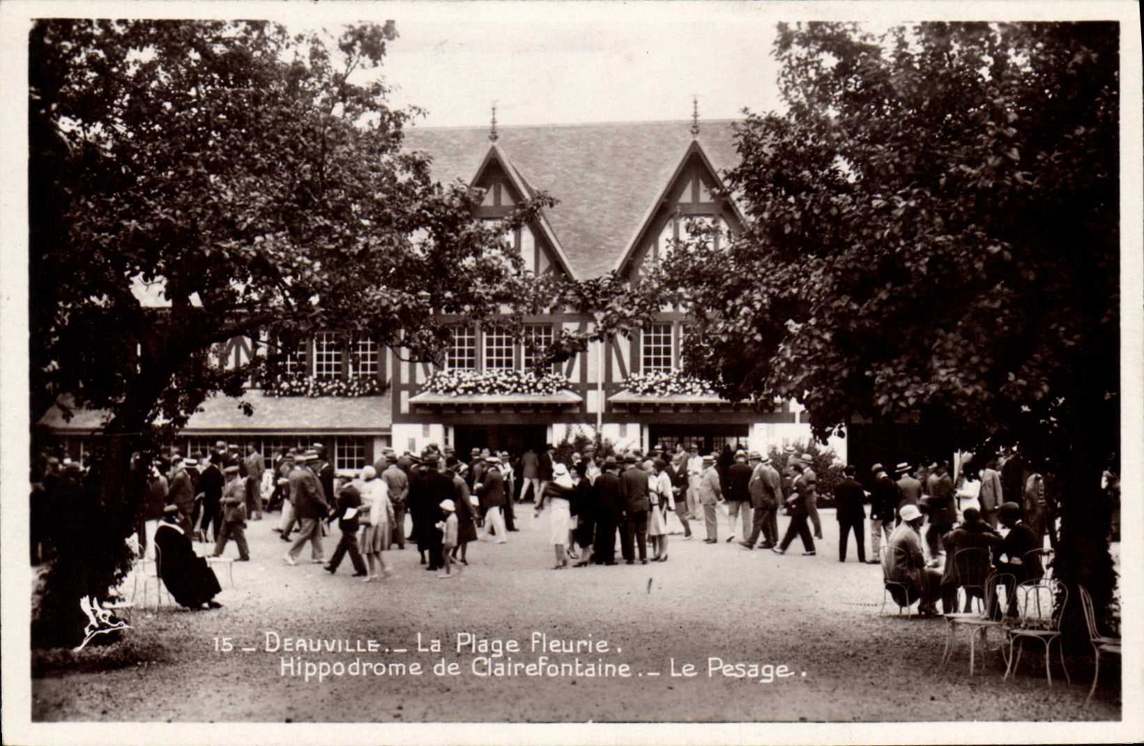VINTAGE POSTCARD Deauville the Flowered Beach Hippodrome of Clairefontaine weighing Hippisme Horses