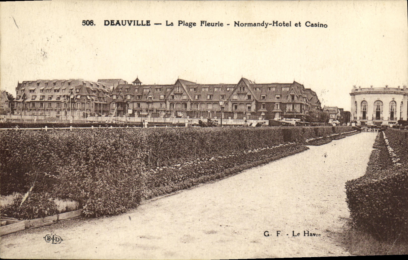 VINTAGE POSTCARD Deauville the Flowered Beach Normandy Hotel and casino
