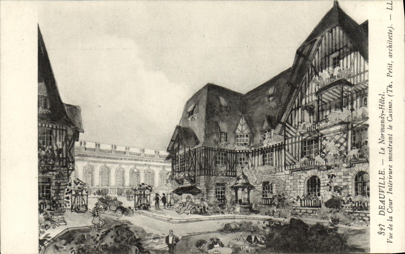 Hotel de Deauville Normandia de la POSTAL de la VENDIMIA visto de la corte interior que demuestra el casino