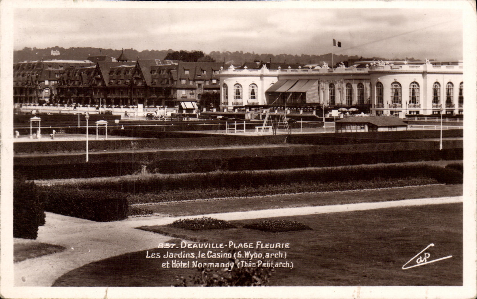 MODERN CARD Deauville Flowered Beach Gardens the Casino and Normandy Hotel