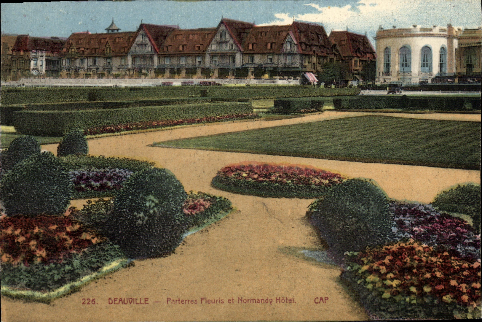 La POSTAL Deauville de la VENDIMIA florecio pisos y el hotel de Normandia