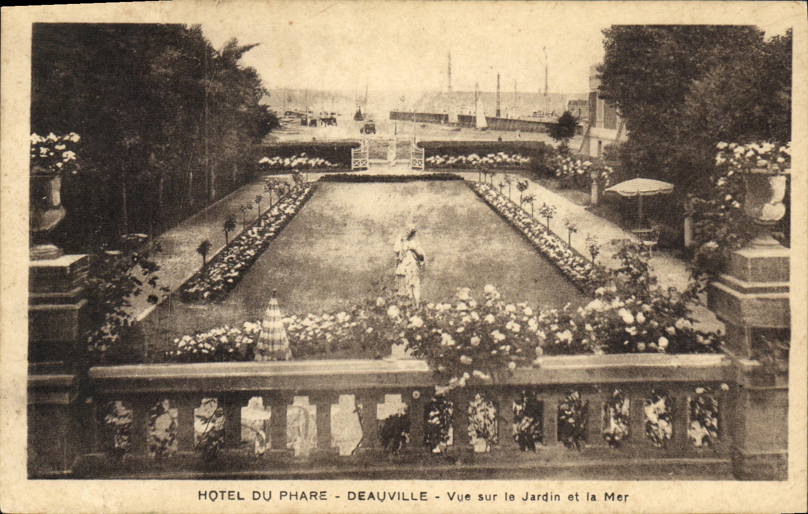 VINTAGE POSTCARD Hotel of the Lighthouse Deauville Seen on the Garden and the Sea