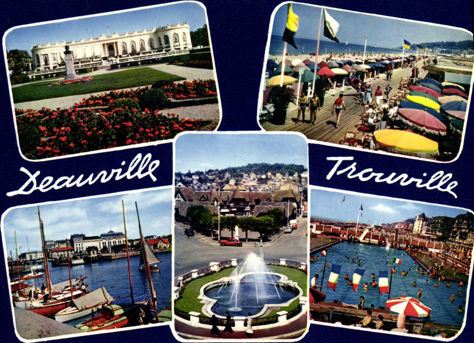 POSTAL MODERNA Deauville florecido Deauville la caminata de la playa del casino y la barra de los yates del sol