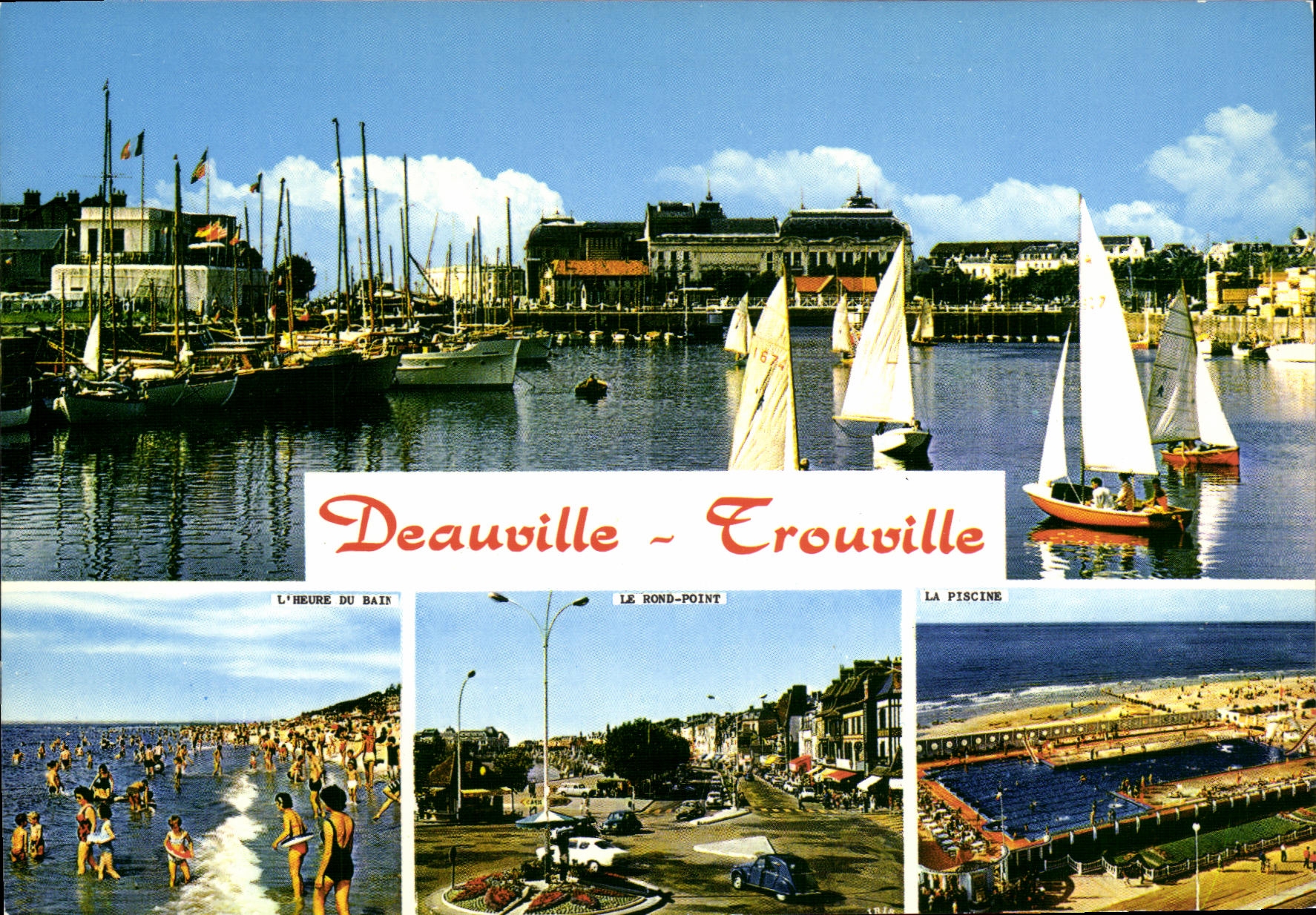CPM Deauville Trouville Heure d bain Rond point Piscine Bateaux