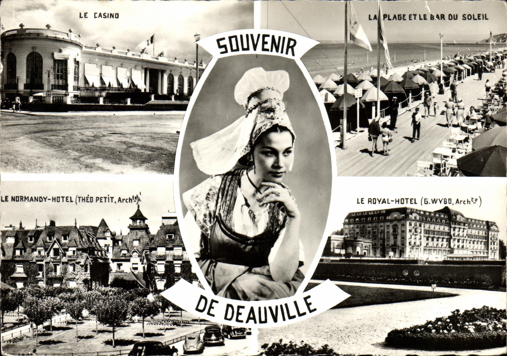 POSTAL MODERNA playa del casino de Deauville y barra del hotel real del hotel de Normandia del sol