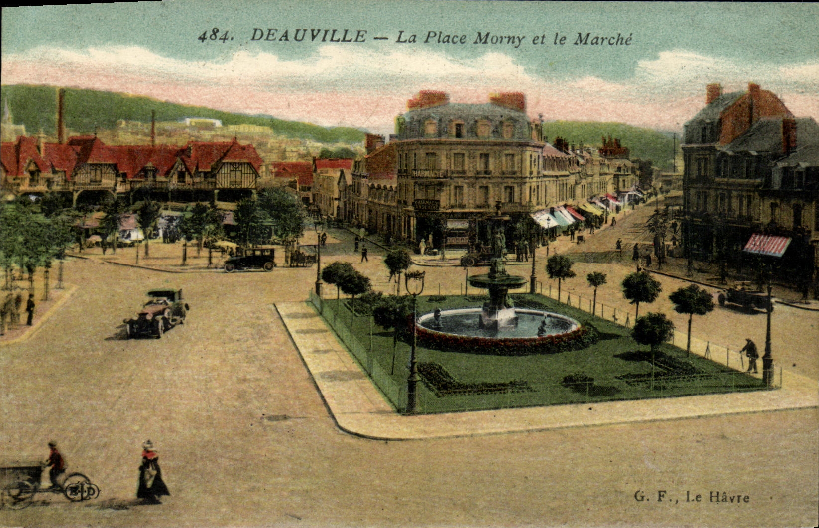 POSTAL Deauville de la VENDIMIA el lugar y el mercado de Morny