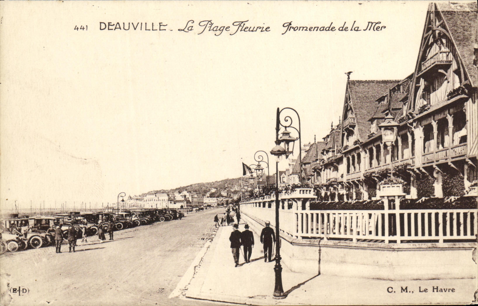 POSTAL Deauville de la VENDIMIA la caminata florecida de la playa del mar