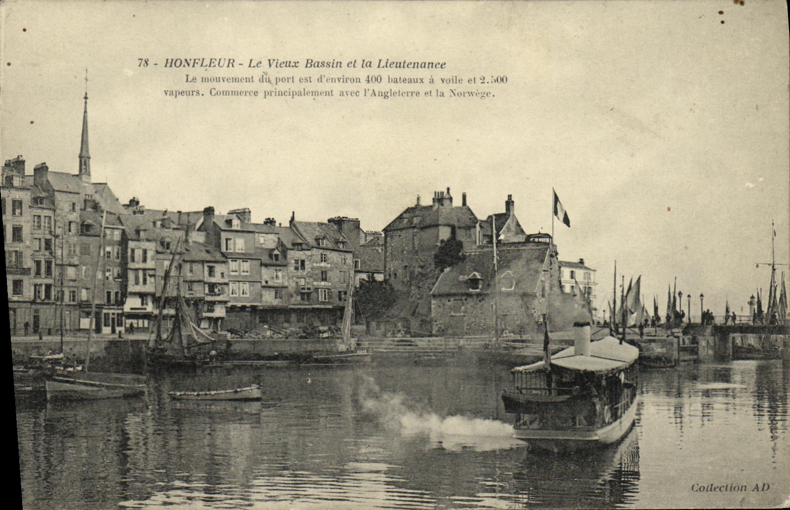 VINTAGE POSTCARD Honfleur the Old Basin and Lieutenancy Boat