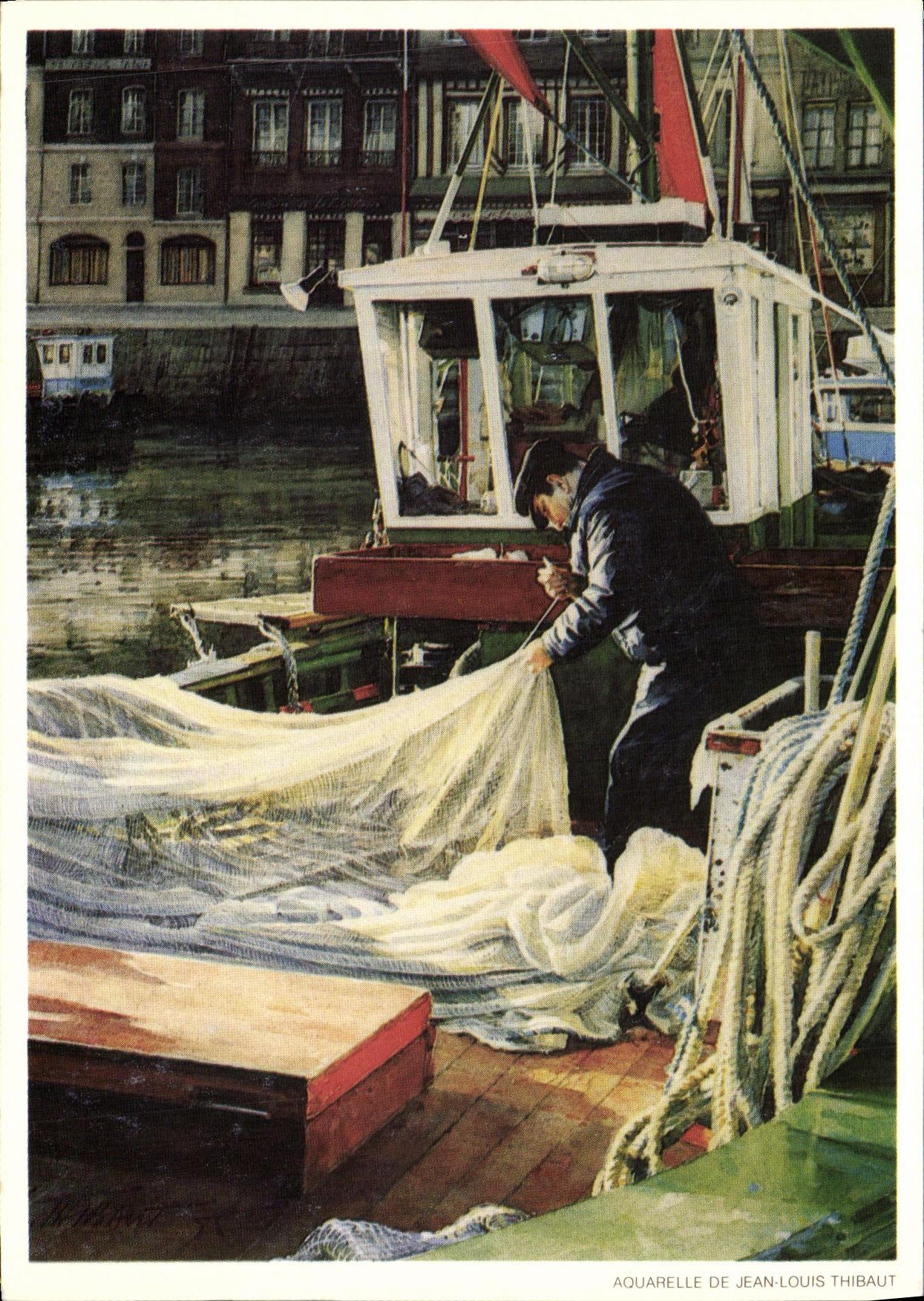 POSTAL MODERNA reparacion de Honfleur del barco de las redes