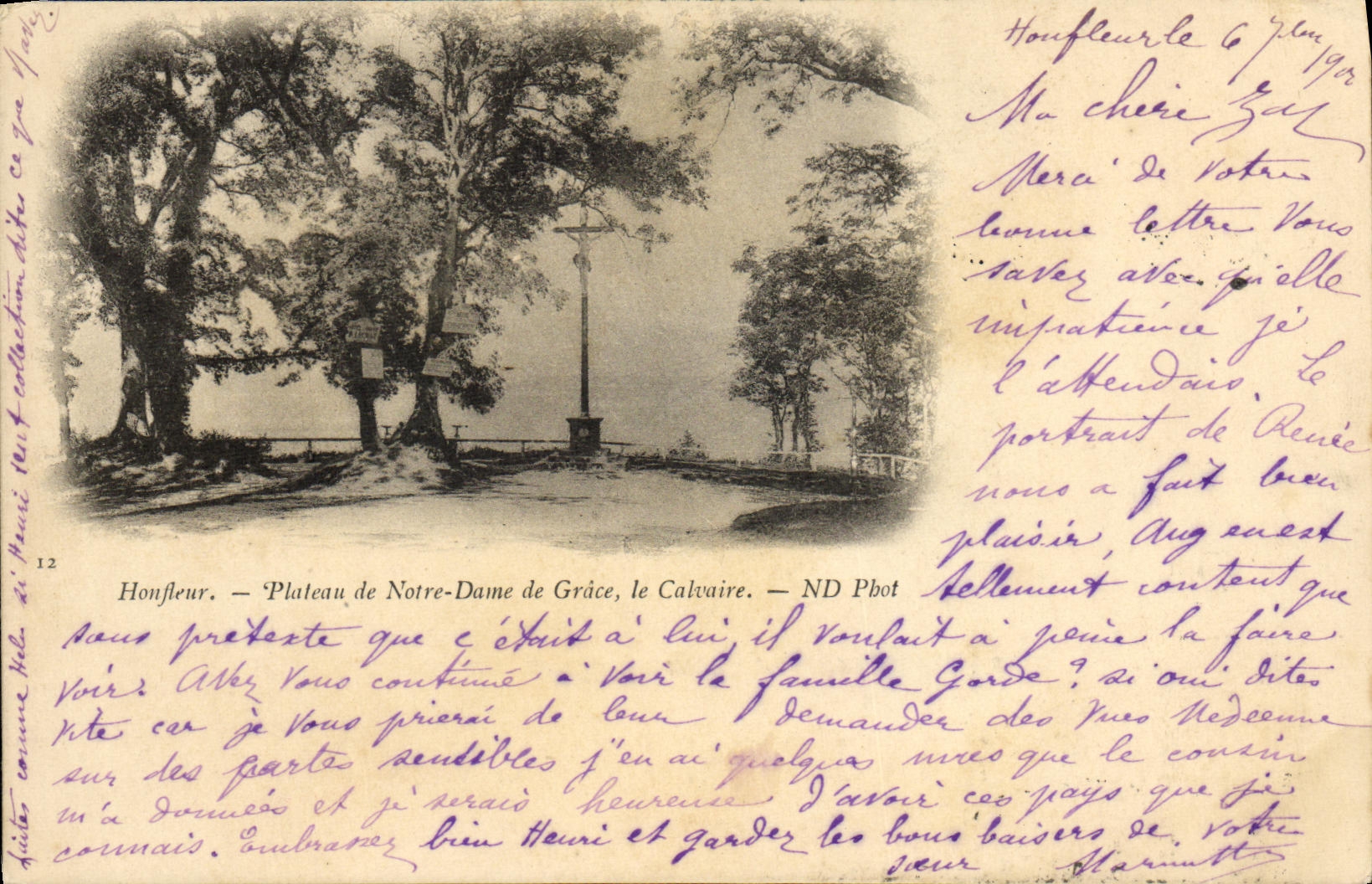 Placa de Honfleur de la POSTAL de la VENDIMIA de Notre Dame de Grace el martirio para Medeah Argelia