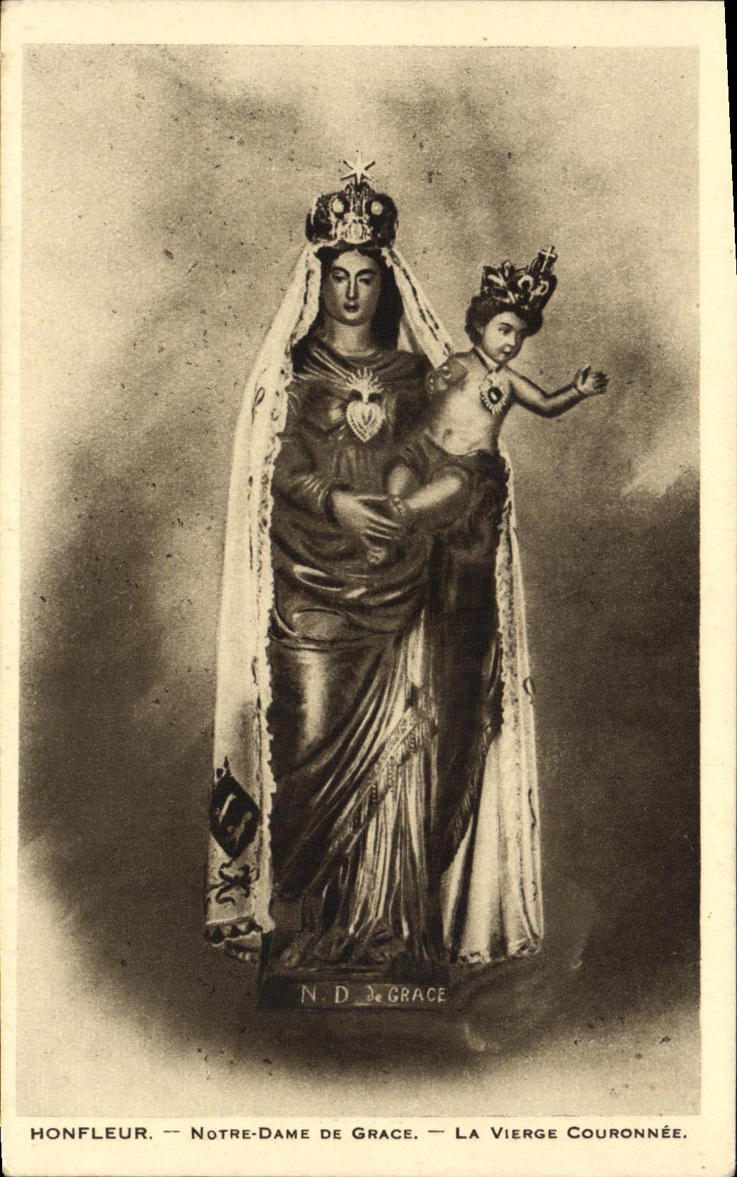 POSTAL Honfleur Notre Dame de Grace de la VENDIMIA el couronnee virginal