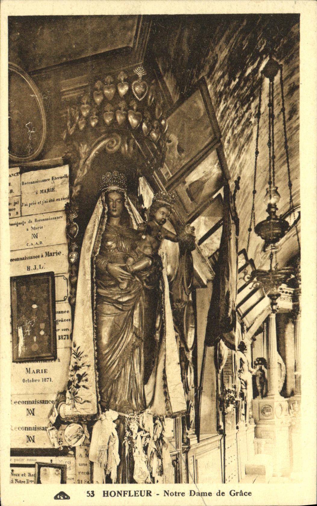 POSTAL Honfleur Notre Dame de la VENDIMIA de la tolerancia de la Virgen