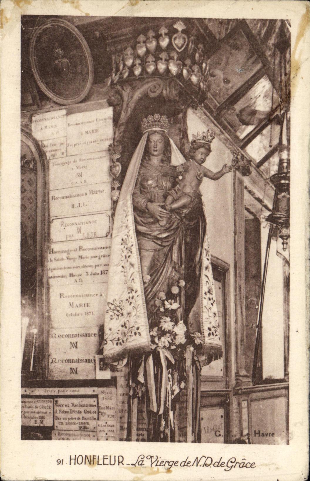 POSTAL Honfleur Notre Dame de la VENDIMIA de la tolerancia la virgen