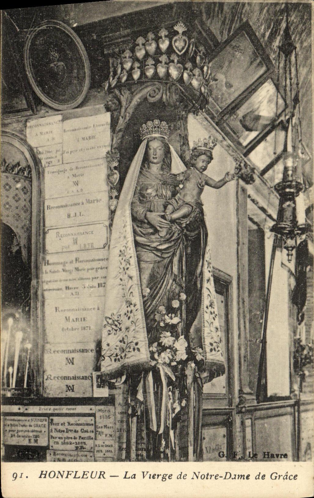 POSTAL Honfleur de la VENDIMIA la Virgen de Notre Dame de Grace