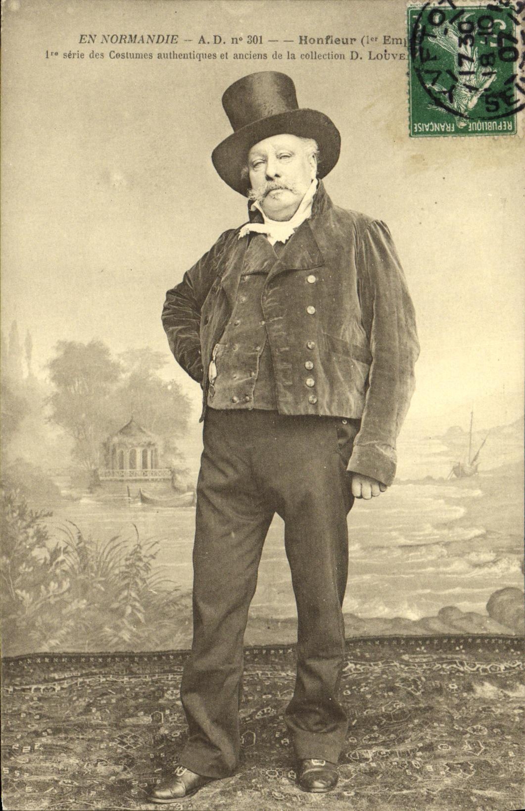 Imperio del folklore del traje de Honfleur Normandia de la POSTAL de la VENDIMIA 1r