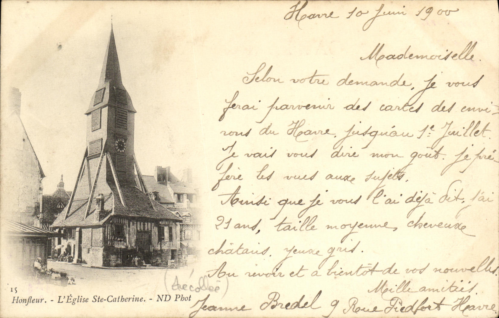 POSTAL Honfleur L iglesia Sainte Catherine de la VENDIMIA