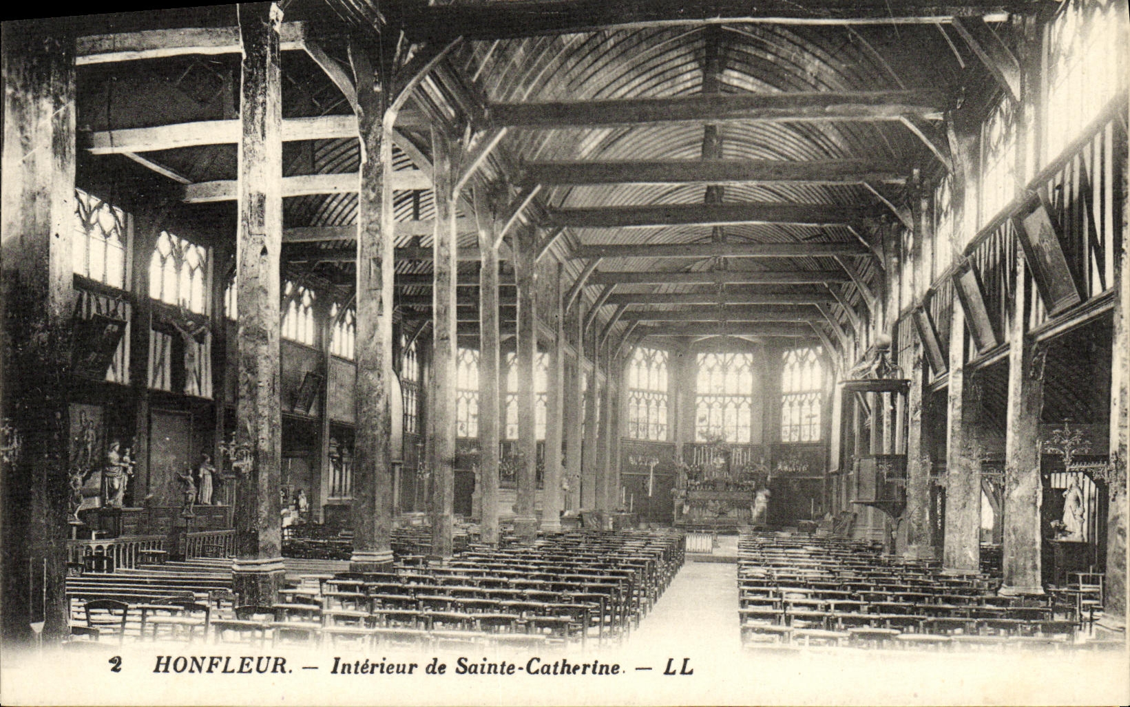 POSTAL Honfleur interior de la VENDIMIA de L iglesia Sainte Catherine