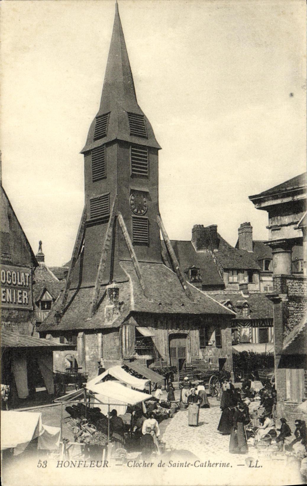 Campana torre de Honfleur de la POSTAL de la VENDIMIA Saint de Catherine Marche