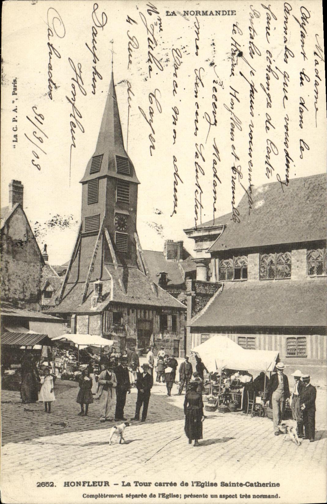 POSTAL Honfleur de la VENDIMIA la torre cuadrada de L iglesia Saint Catherine Marche