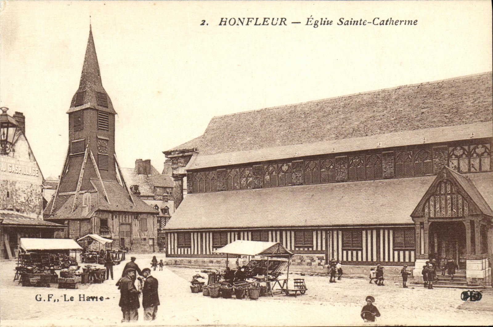 Iglesia Saint Catherine Marche de Honfleur de la POSTAL de la VENDIMIA