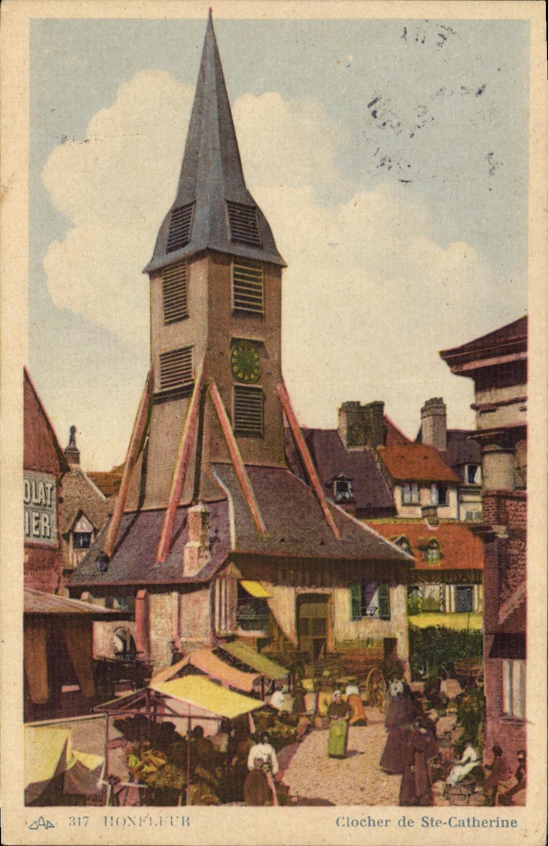 Campana torre de Honfleur de la POSTAL de la VENDIMIA Sainte de Catherine Marche
