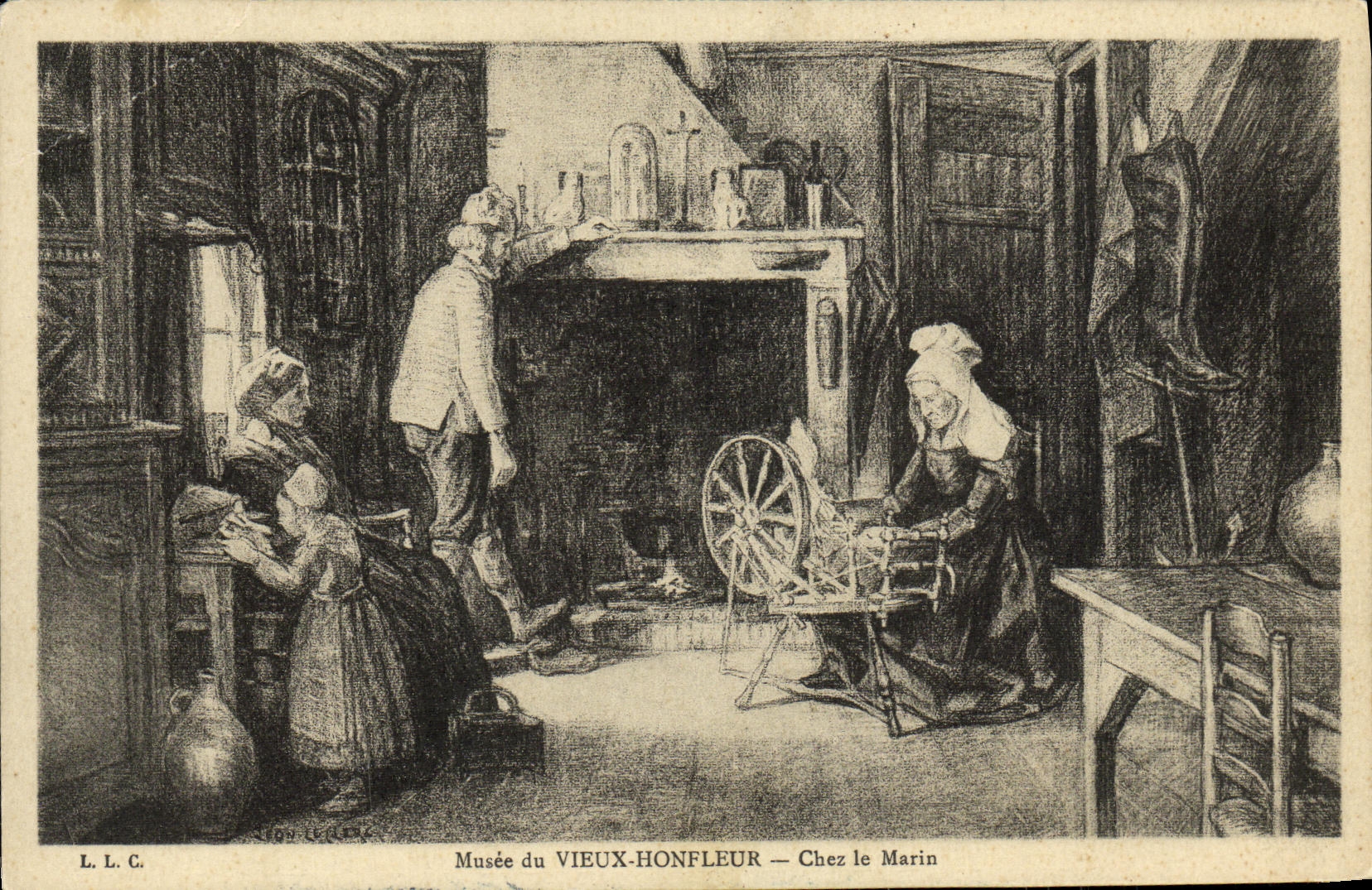 POSTAL Honfleur de la VENDIMIA en el marinero