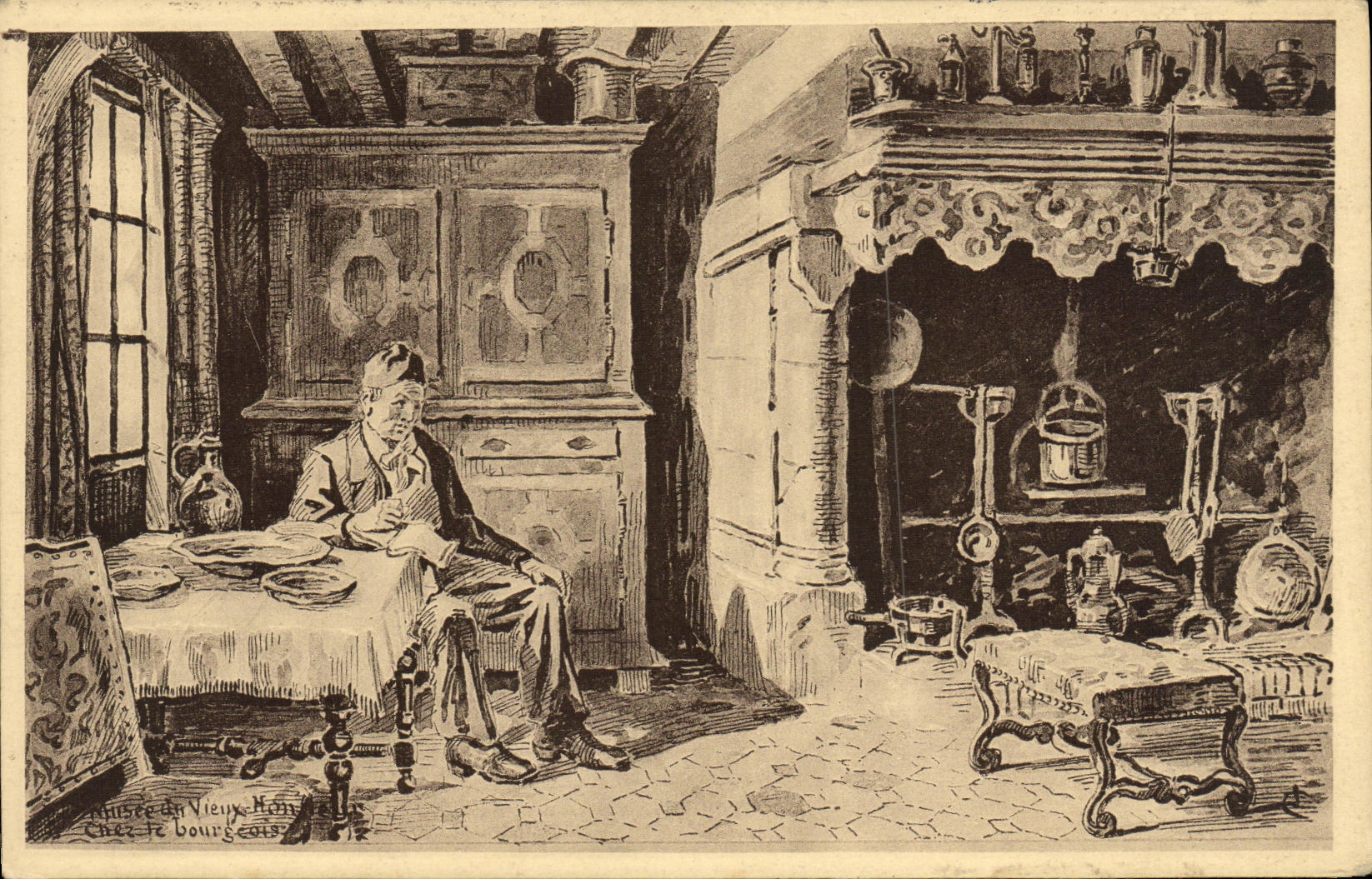 POSTAL Honfleur de la VENDIMIA en el hombre de la clase media