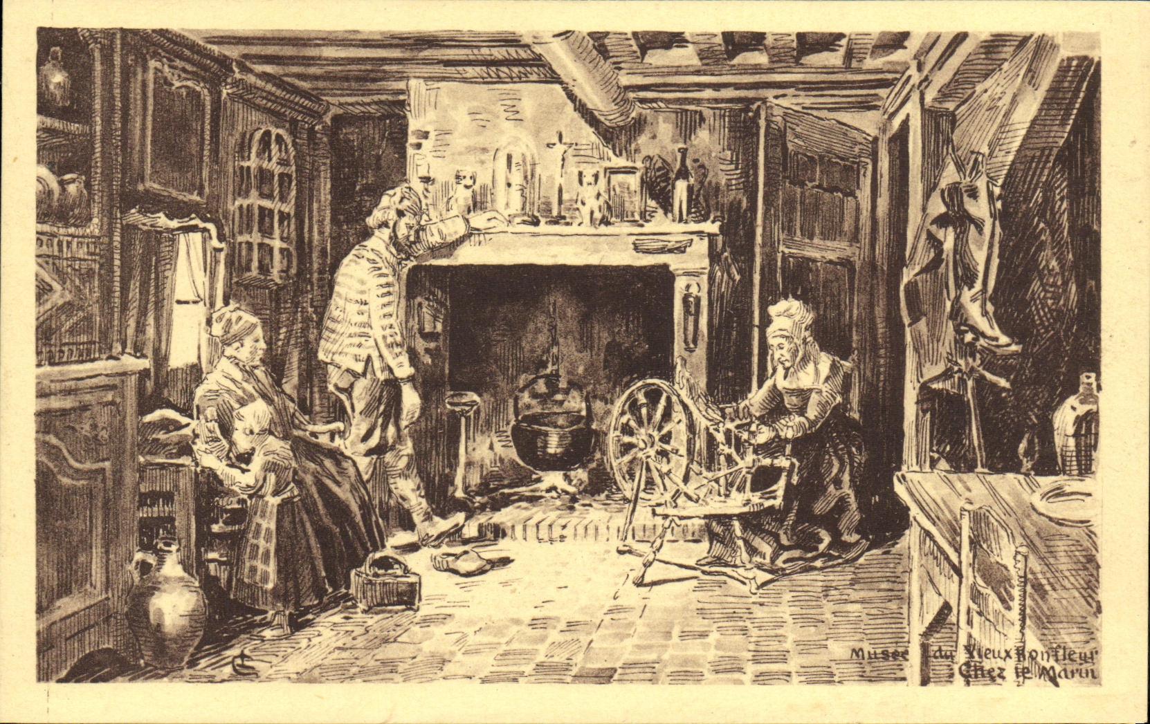 Museo de Honfleur de la POSTAL de la VENDIMIA del viejo hombre en el marinero