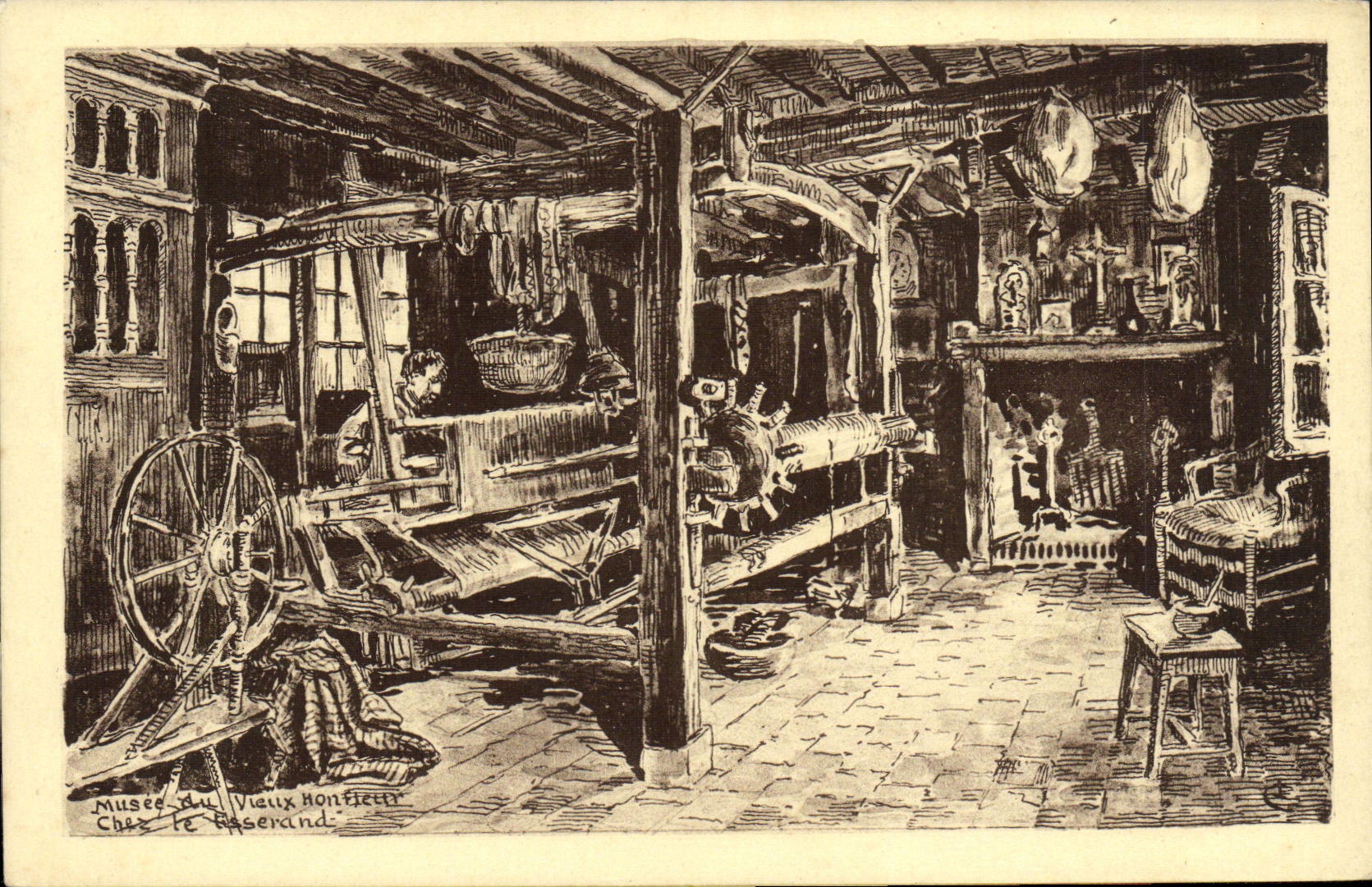 Museo de Honfleur de la POSTAL de la VENDIMIA del viejo hombre en Tisserand