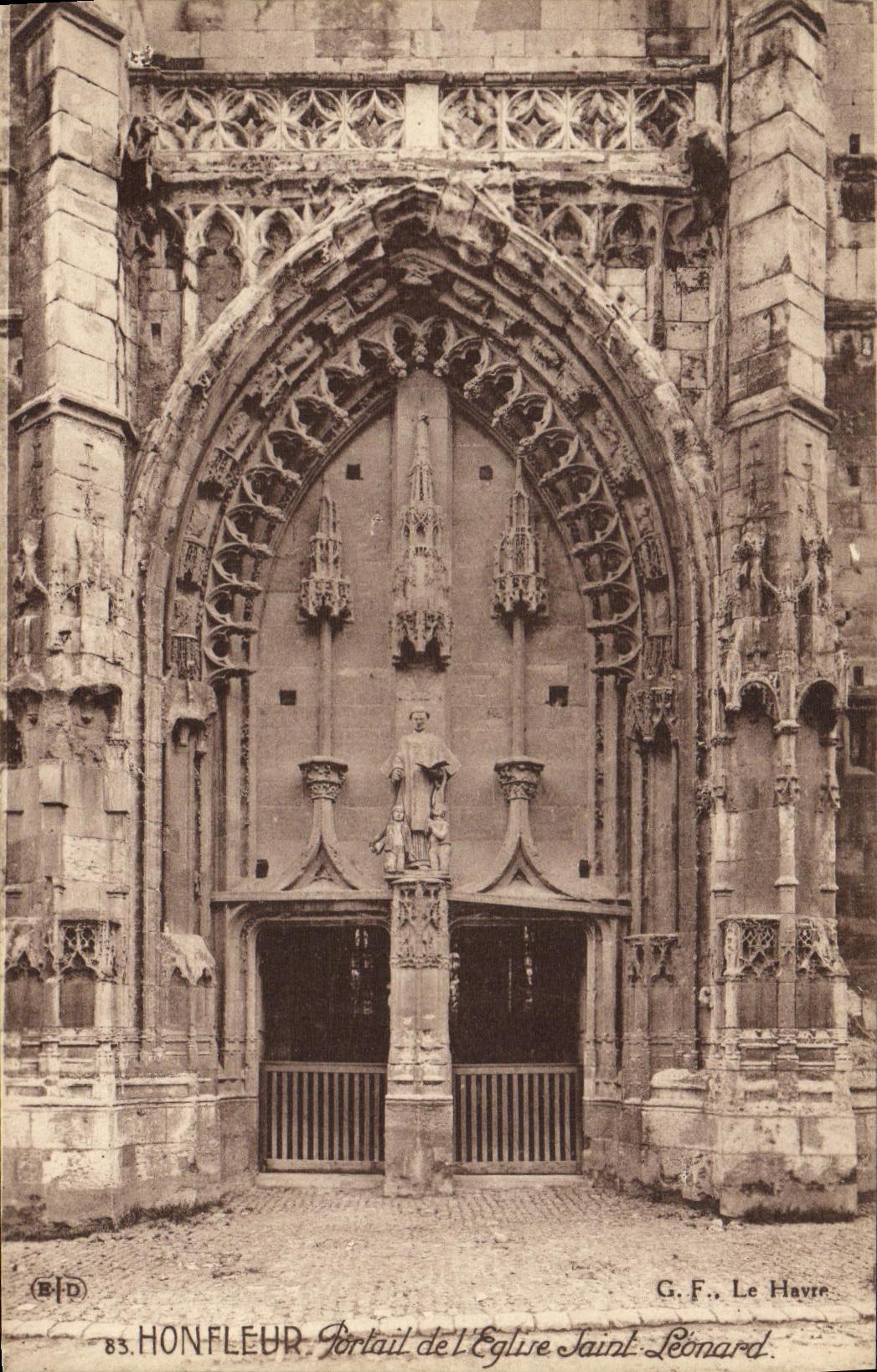 POSTAL Honfleur L puerta de la VENDIMIA del St Leonard de la iglesia