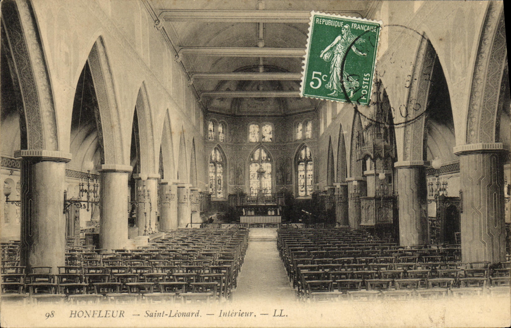 POSTAL Honfleur L iglesia Leonard interior santo de la VENDIMIA