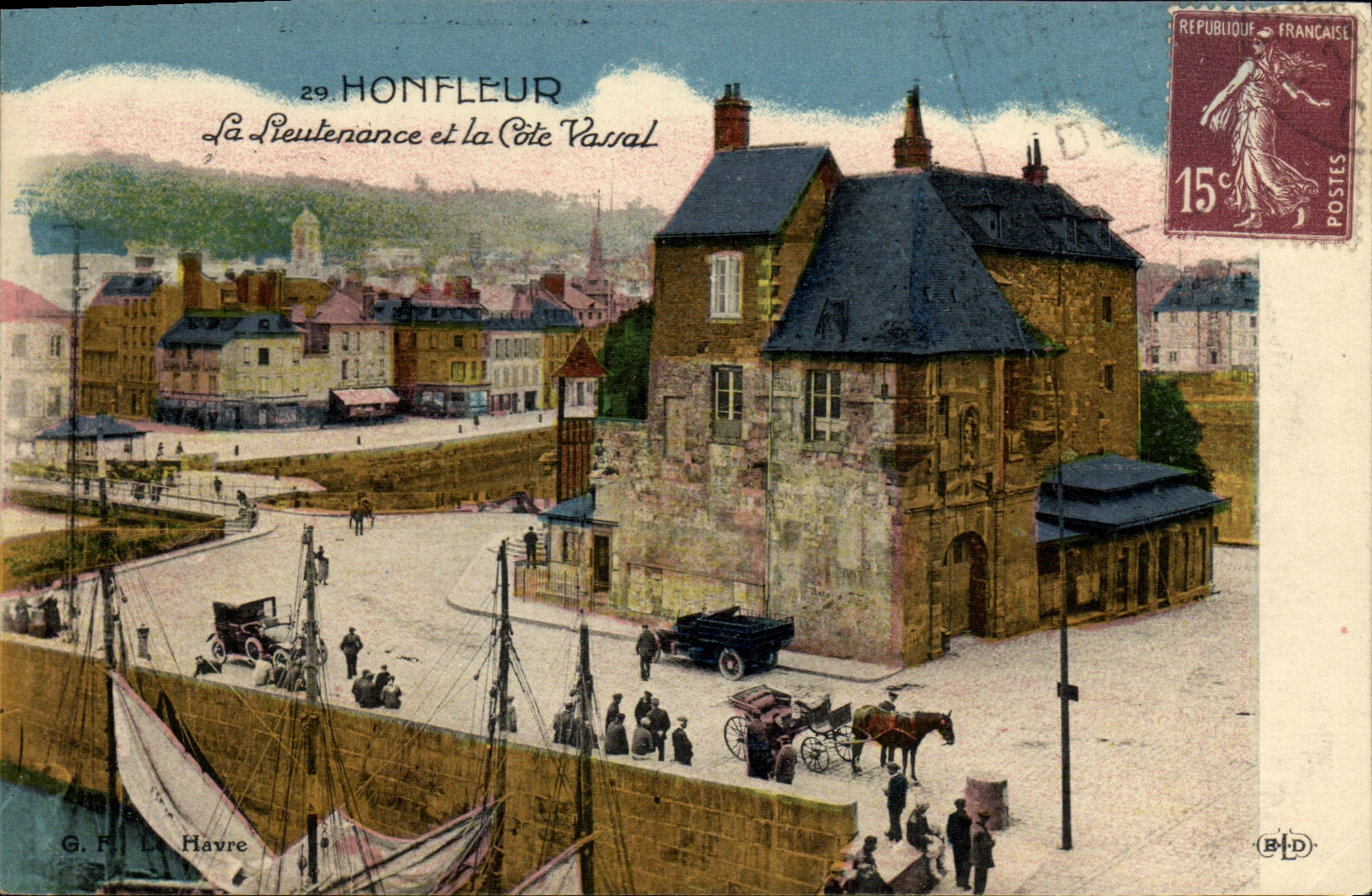 Lugartenencia y dimensiones de Honfleur de la POSTAL de la VENDIMIA el vassal