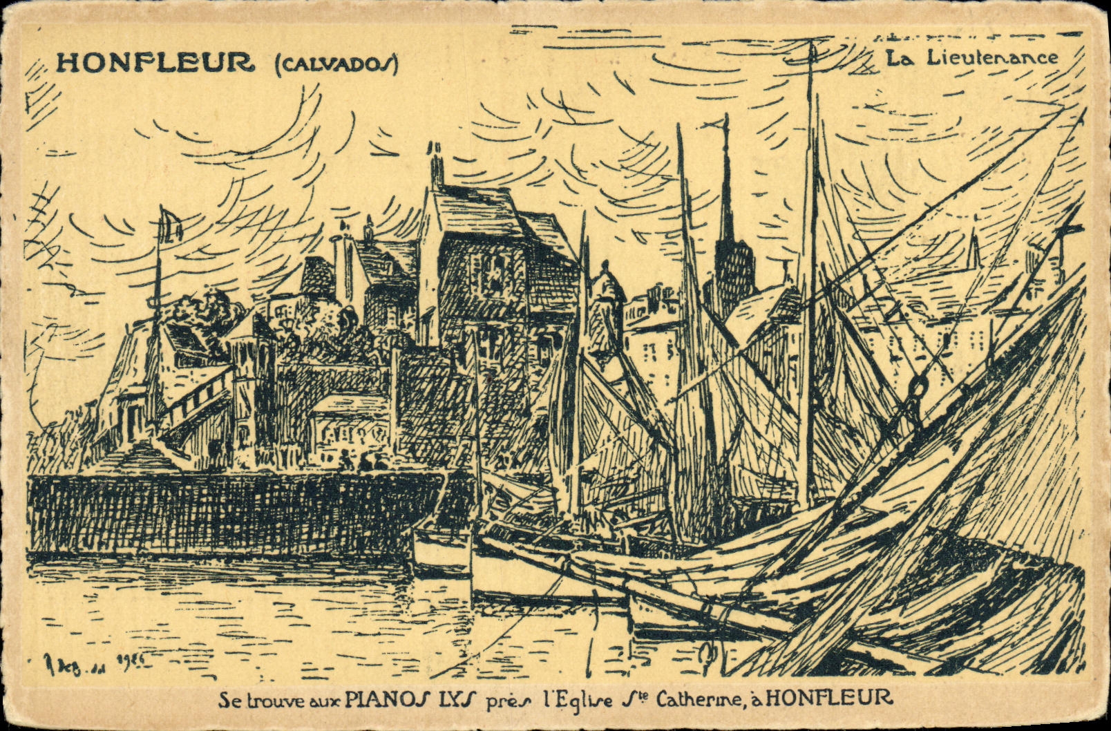 Barcos del lirio del piano de la publicidad de la lugartenencia de Honfleur de la POSTAL de la VENDIMIA