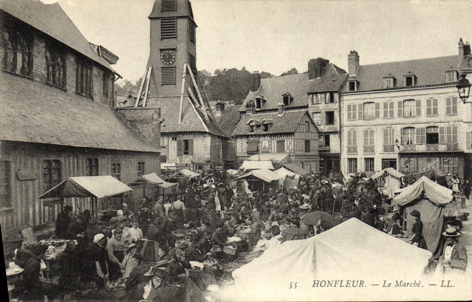 TAPA del mercado de Honfleur de la POSTAL de la VENDIMIA