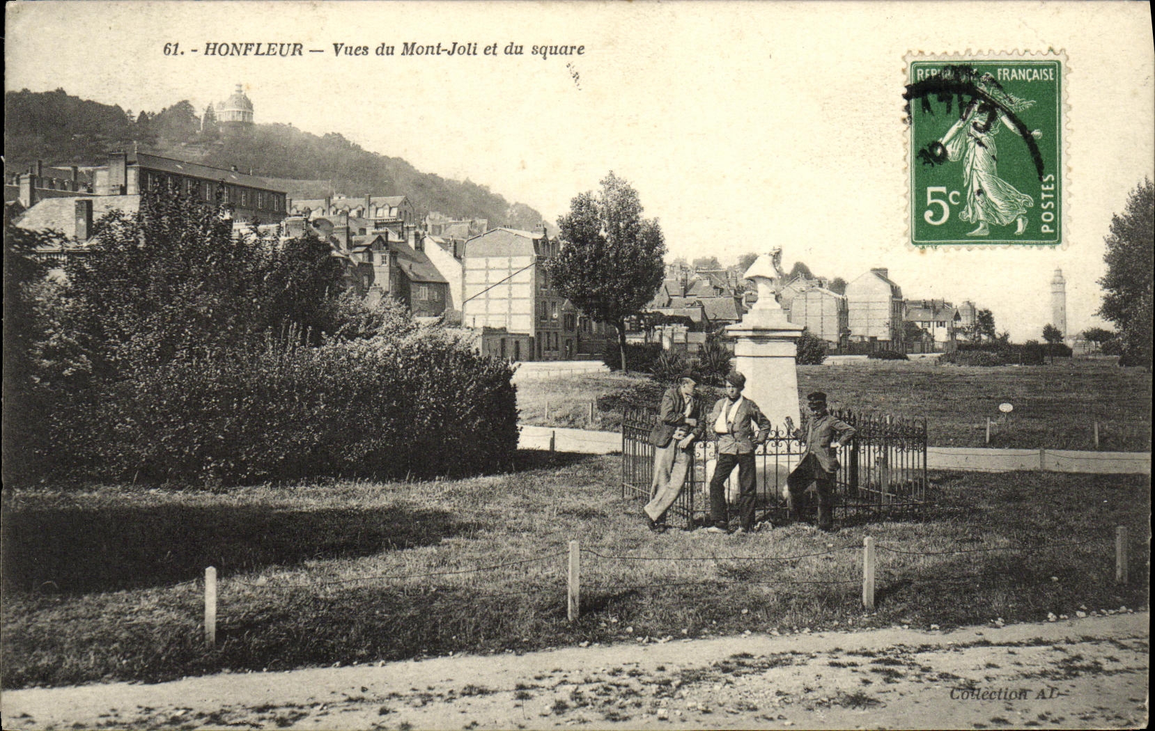 POSTAL Honfleur de la VENDIMIA visto del montaje de Joll y de los ninos del jardin público