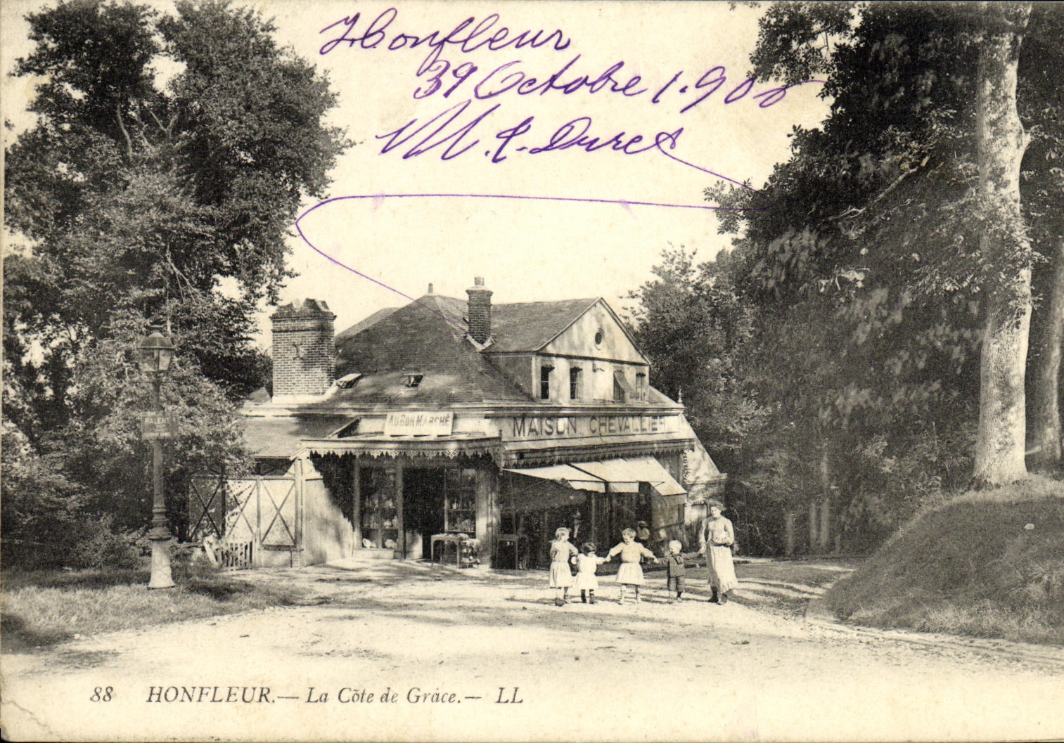 POSTAL Honfleur de la VENDIMIA la dimension de los ninos del caballero de la casa de la tolerancia
