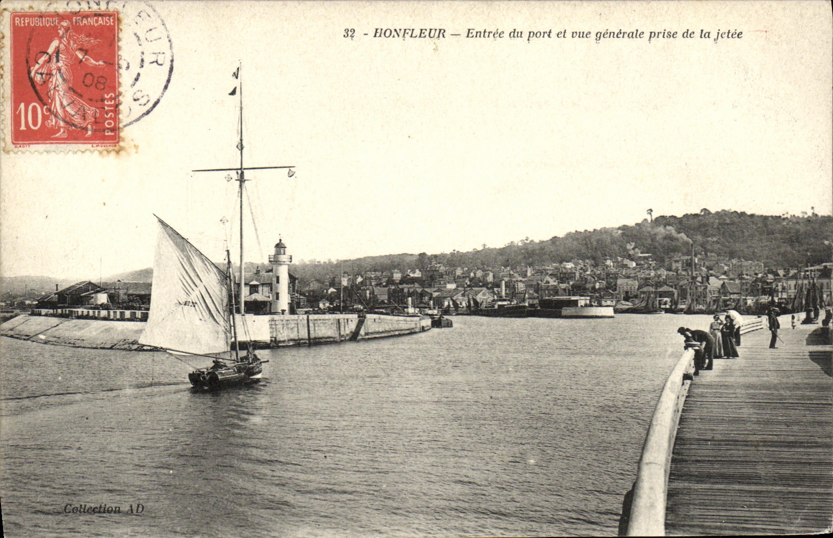 La POSTAL Honfleur de la VENDIMIA entro del puerto y del embarcadero tomado vision