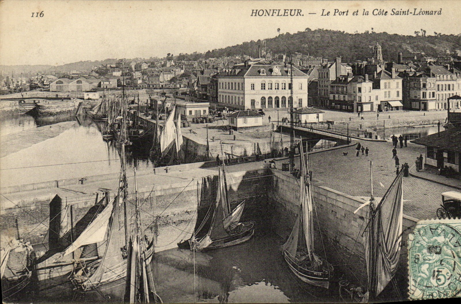 POSTAL Honfleur de la VENDIMIA el puerto y de la dimension los barcos de Leonard Saint