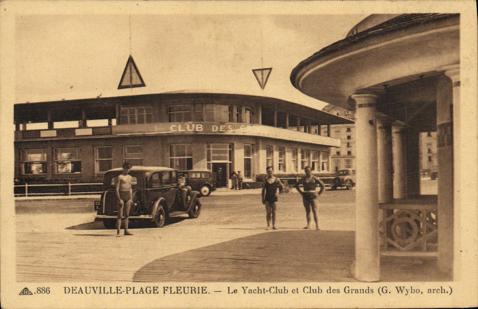 VINTAGE POSTCARD Deauville Flowered Beach the Yachting Club and Club of Large