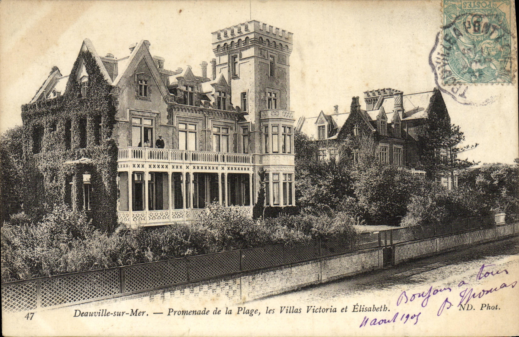 VINTAGE POSTCARD Deauville on Sea Walk of the Beach the Villas Victoria and Elisabeth