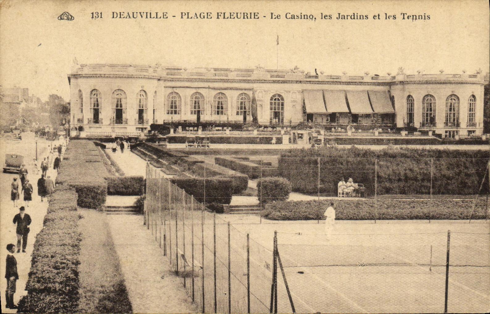 VINTAGE POSTCARD Deauville Flowered Beach the Casino Gardens and Tennis